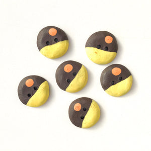 Bright Yellow - Color Contrast Clay Buttons - Black Clay Ceramic Buttons - 3/4" - 6 Pack