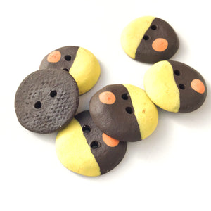 Bright Yellow - Color Contrast Clay Buttons - Black Clay Ceramic Buttons - 3/4" - 6 Pack