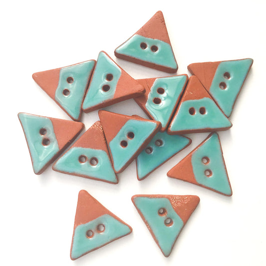 Triangular Ceramic Buttons - Turquoise on Red Clay Buttons - 7/8" x 1"