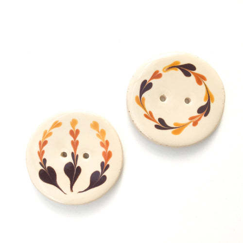 Earthy Brown Floral Clay Button - Decorative Ceramic Button - 1 3/8