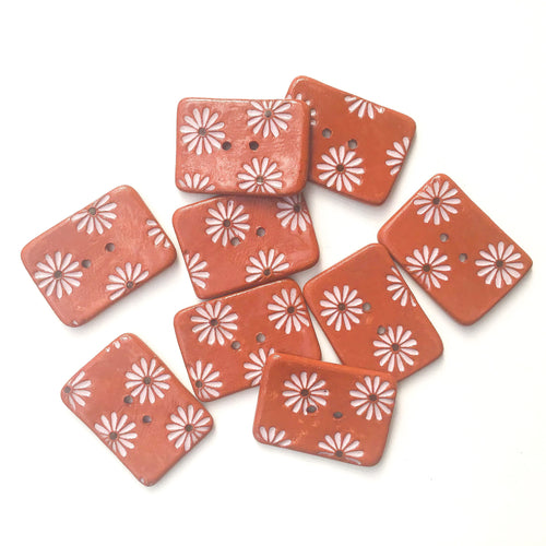 Hand Stamped Daisy Button on Red Clay - Light Pink Flower Buttons - 1 1/16
