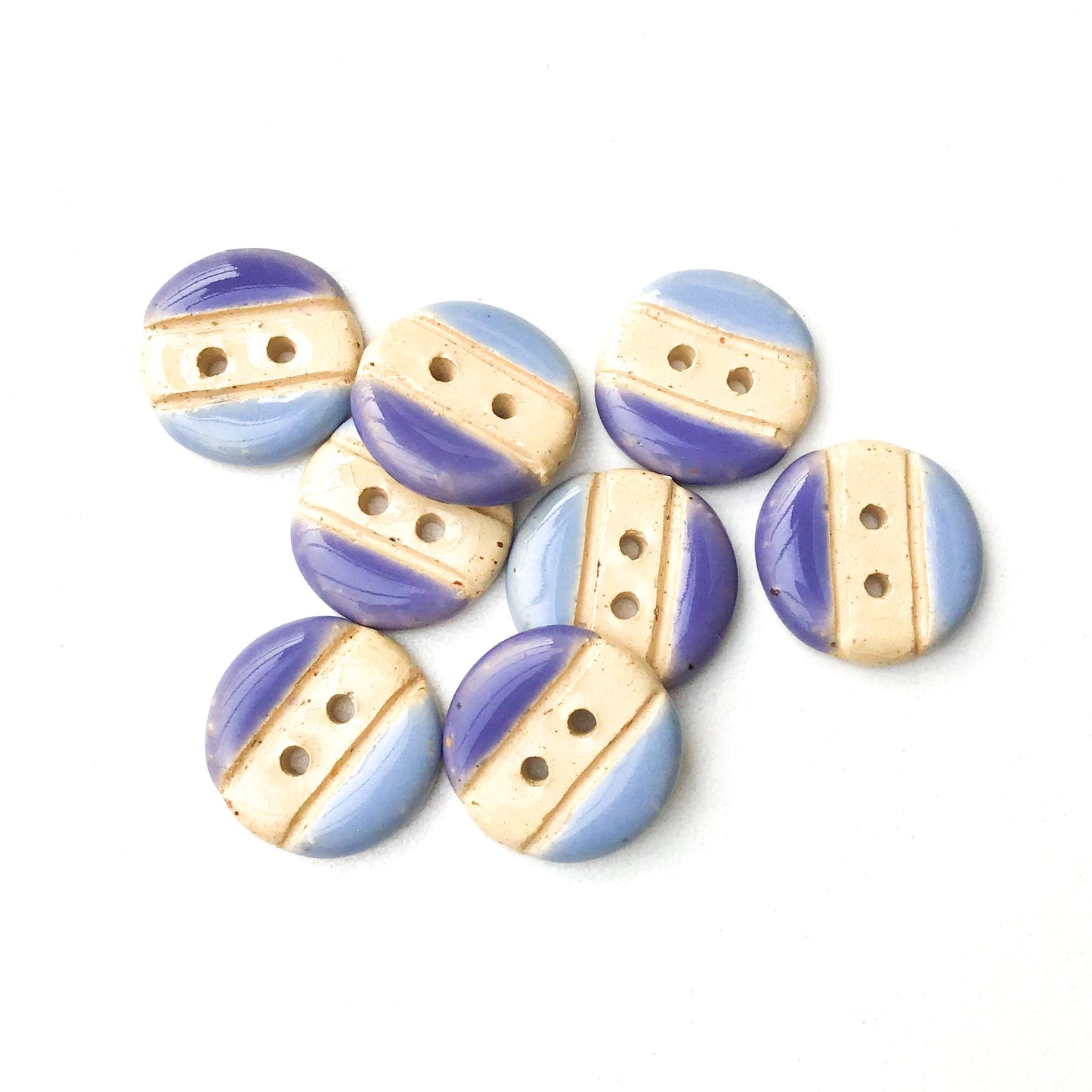 Sky & Purple-Blue Ceramic Buttons on Buff Clay - Round Ceramic Buttons - 11/16" - 8 Pack (ws-192)