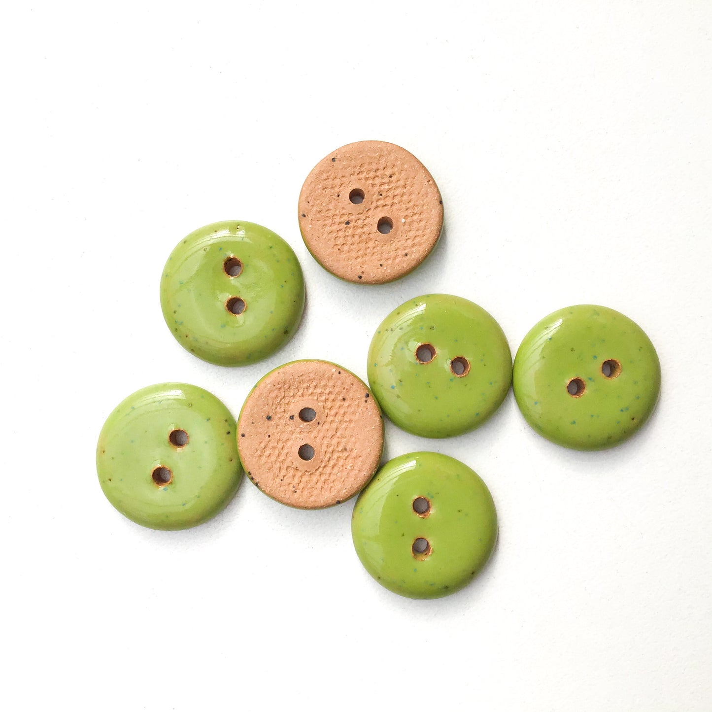Speckled Apple Green Ceramic Buttons - Bright Green Clay Buttons - 3/4" - 7 Pack (ws-202)