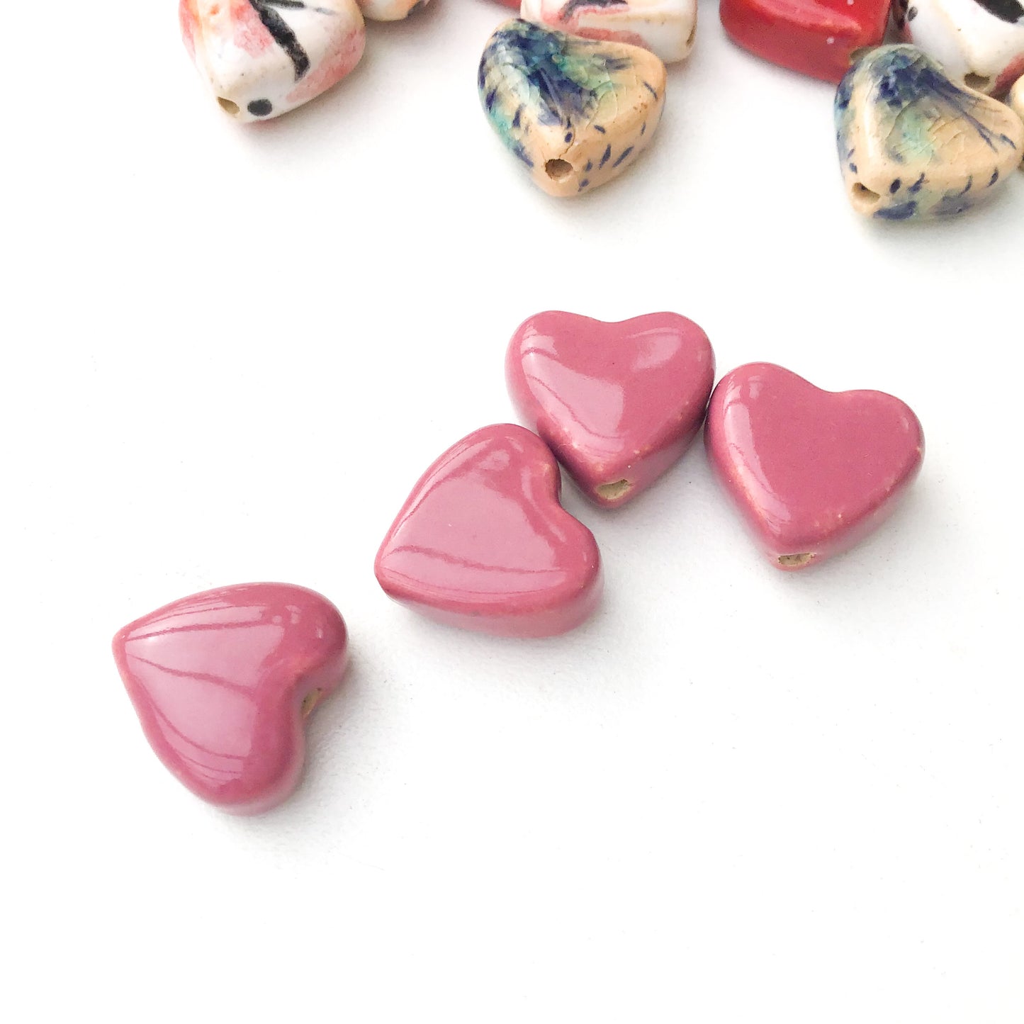 Ceramic Heart Beads - Handmade Clay Beads