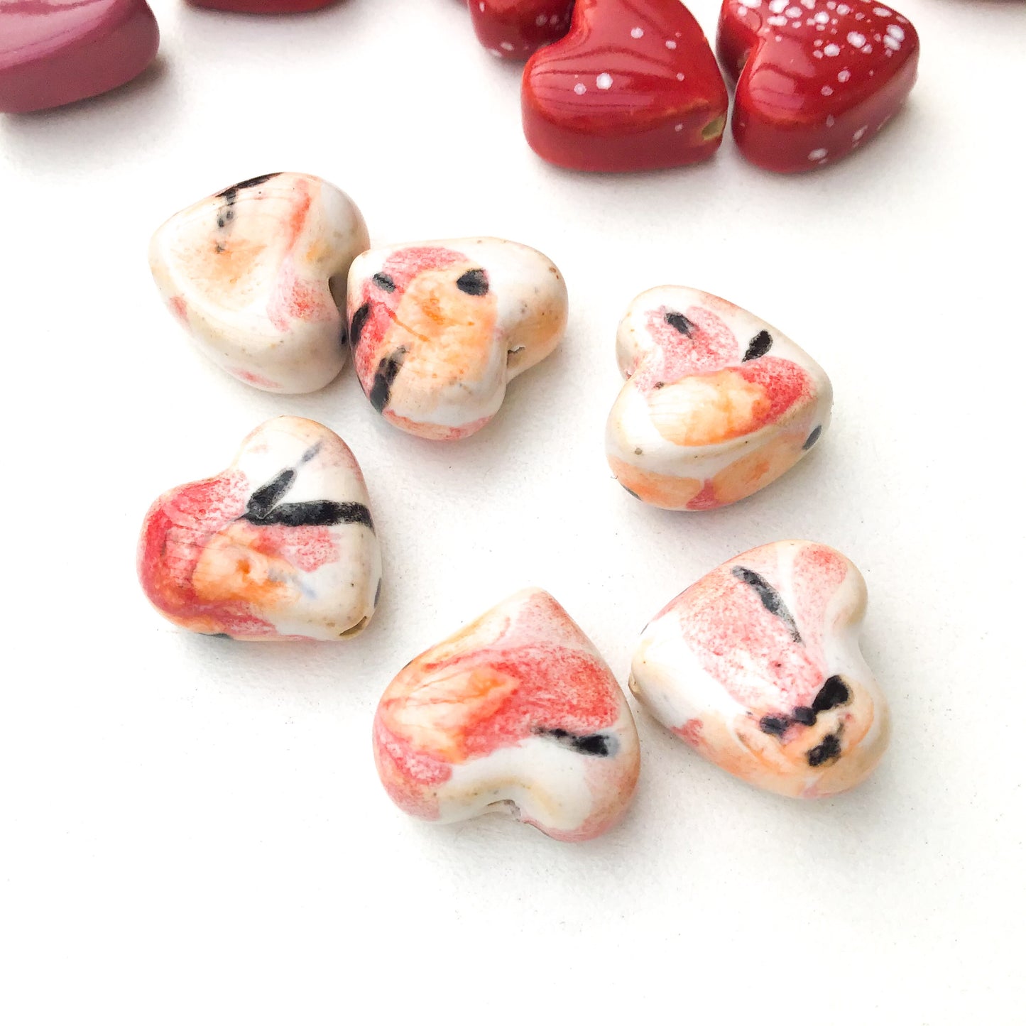 Ceramic Heart Beads - Handmade Clay Beads