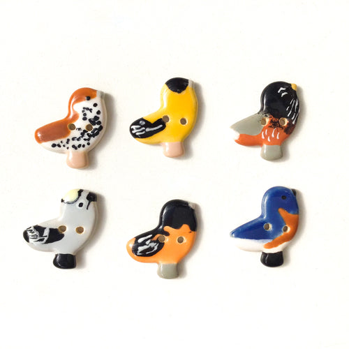 Ceramic Songbird Buttons in Vivid Colors - Hand painted Clay Bird Buttons - 3/4