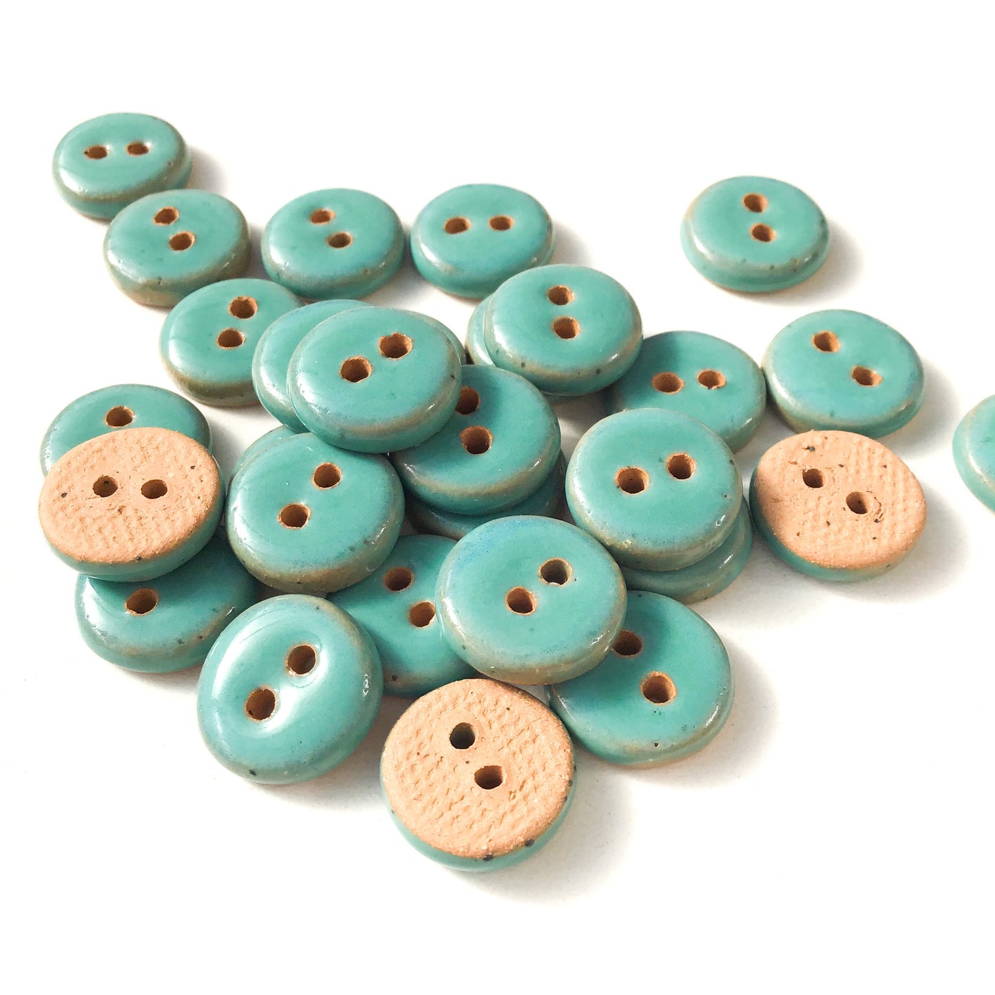 Turquoise Ceramic Buttons - Blue Green Pottery Buttons - 9/16" (ws-253)