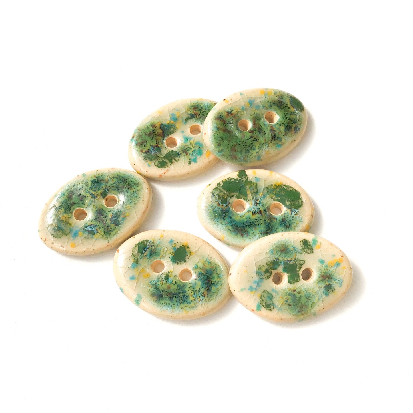 Algae Green Speckled Ceramic Buttons - Oval Clay Buttons - 5/8" x 7/8" (ws-3)
