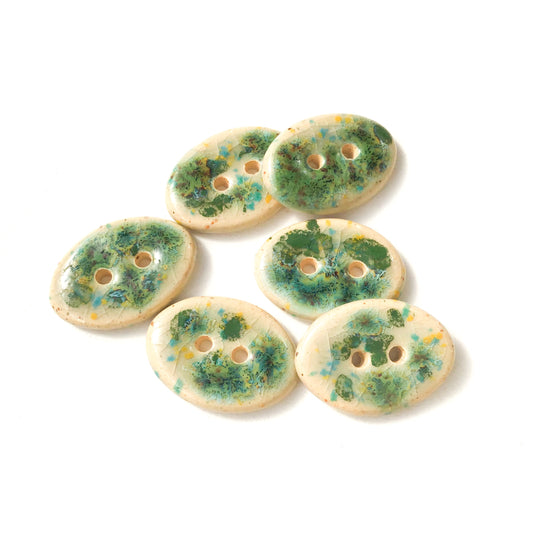 Algae Green Speckled Ceramic Buttons -  5/8" x 7/8"