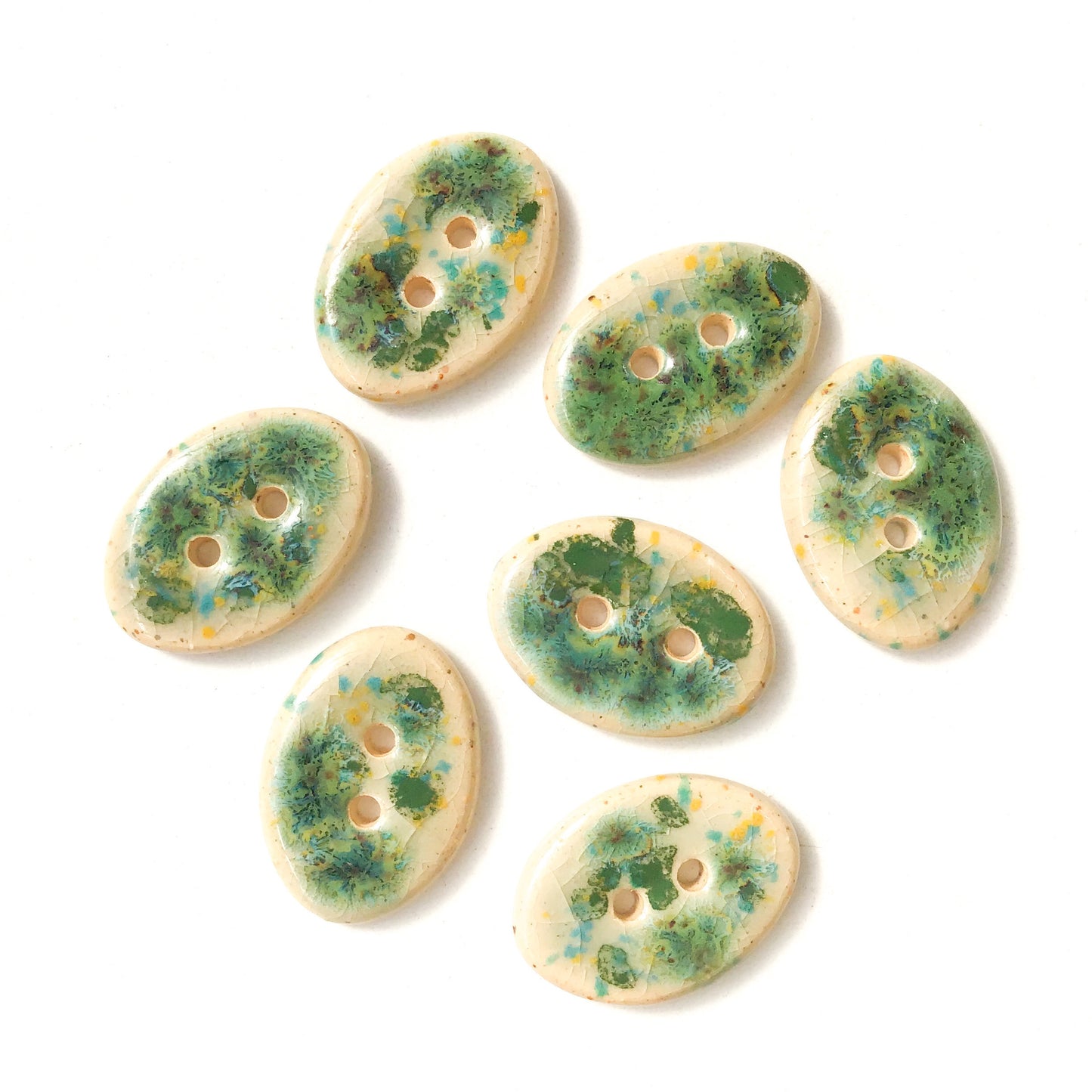 Algae Green Speckled Ceramic Buttons - Oval Clay Buttons - 5/8" x 7/8" (ws-3)