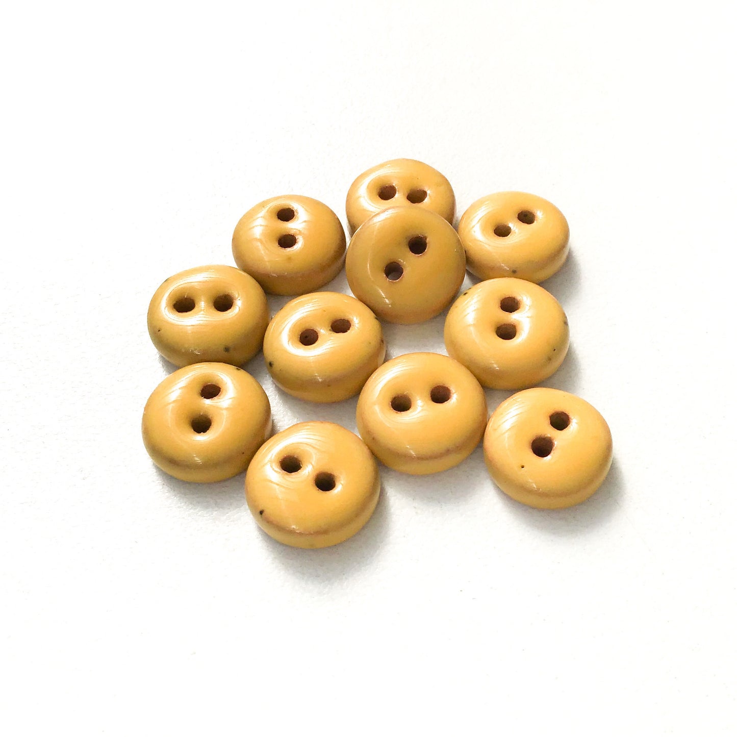 Yellow Ceramic Buttons - Hand Made Clay Buttons - 7/16" - 11 Pack (ws-273)