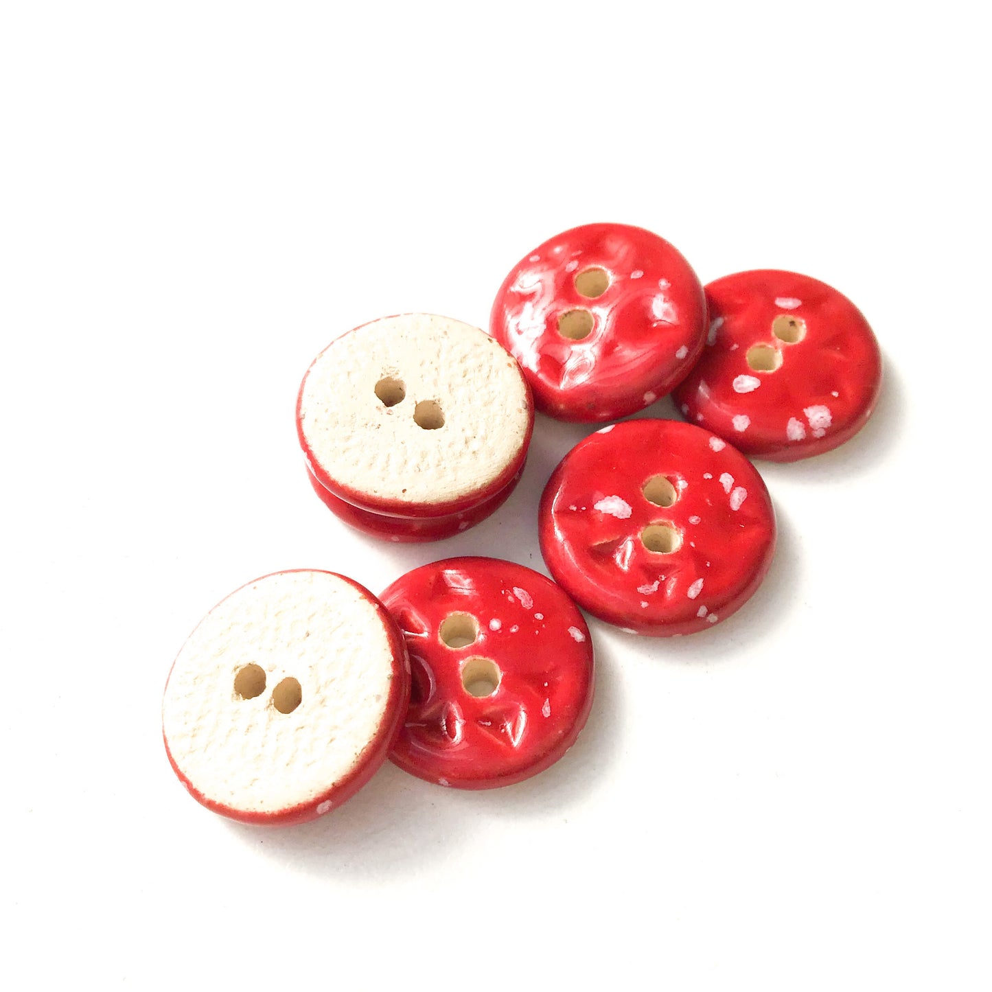 Speckled Red Ceramic Buttons - Small Round Ceramic Buttons - 9/16" -7 Pack