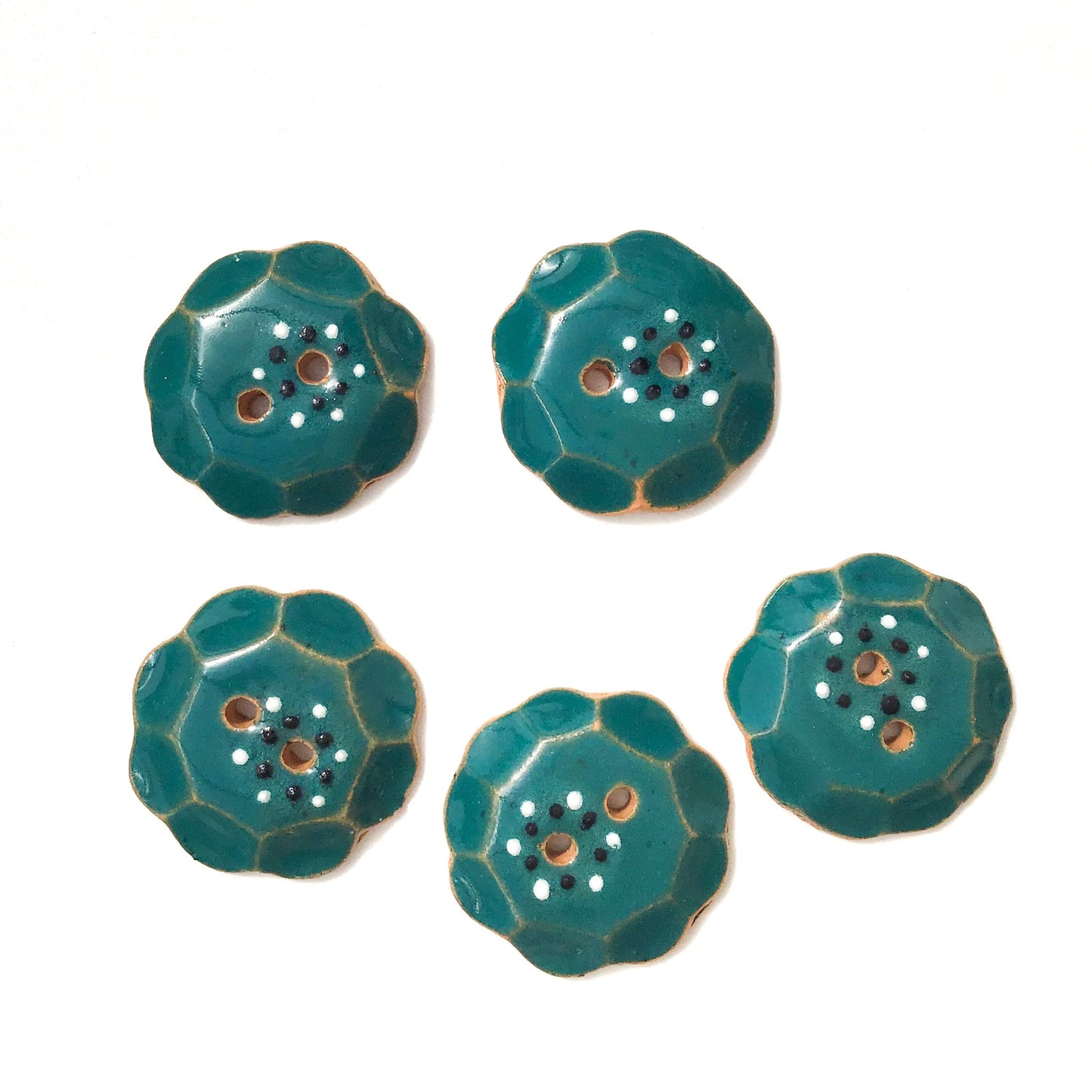 Teal "Spark" Ceramic Buttons with Scallops - Teal Clay Buttons - 7/8" - 5 Pack