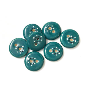 Teal "Spark" Ceramic Buttons - Teal Clay Buttons - 3/4" - 7 Pack