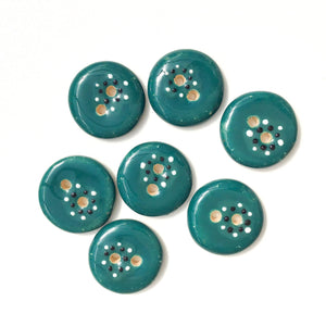 Teal "Spark" Ceramic Buttons - Teal Clay Buttons - 3/4" - 7 Pack