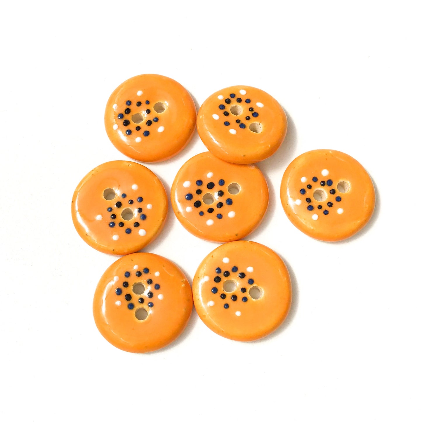 Orange "Spark" Ceramic Buttons - Orange Clay Buttons - 3/4" - 7 Pack