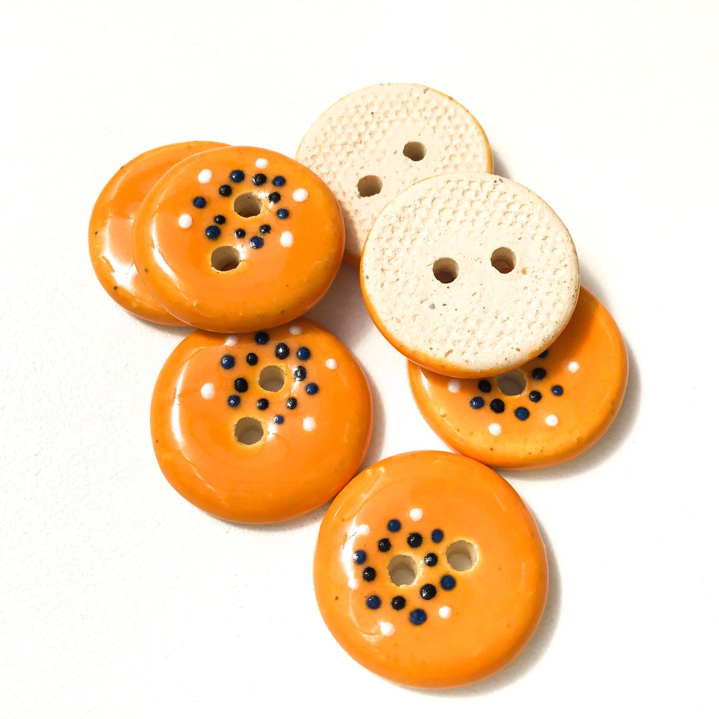 Orange "Spark" Ceramic Buttons - Orange Clay Buttons - 3/4" - 7 Pack