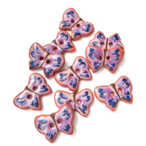 Ceramic Butterfly Buttons - Purple+Blue Butterfly Buttons - 5/8