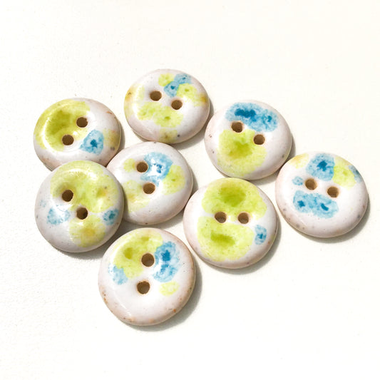 Apple Green & Blue Ceramic Buttons on White - 3/4" - 8 Pack