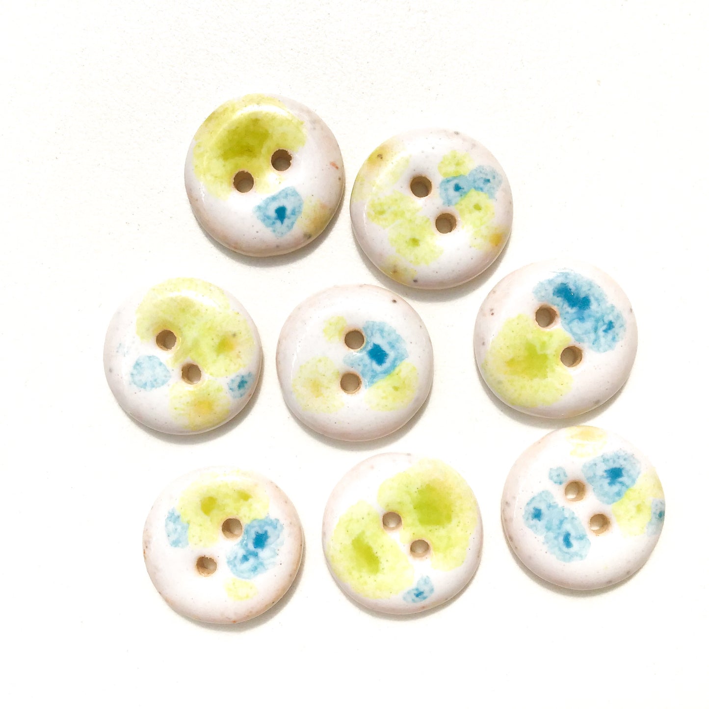 Apple Green & Blue Ceramic Buttons on White - 3/4" - 8 Pack