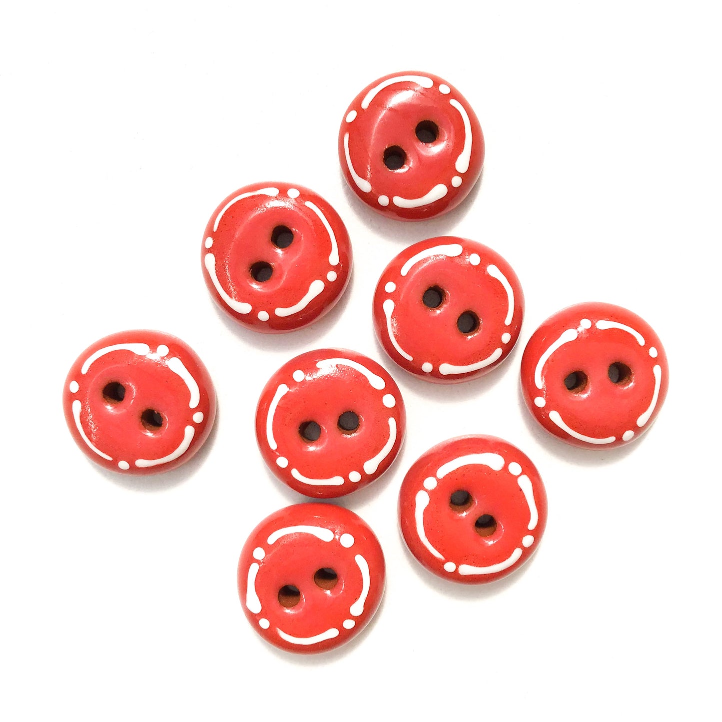 Deep Orange-Red Ceramic Buttons - Rounded Ceramic Buttons - 9/16" - 8 Pack