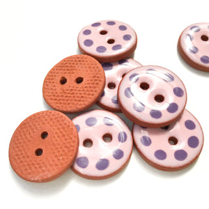 Pink Cobblestones Ceramic Buttons with Purple Dots - Pink Clay Buttons - 3/4" - 8 Pack