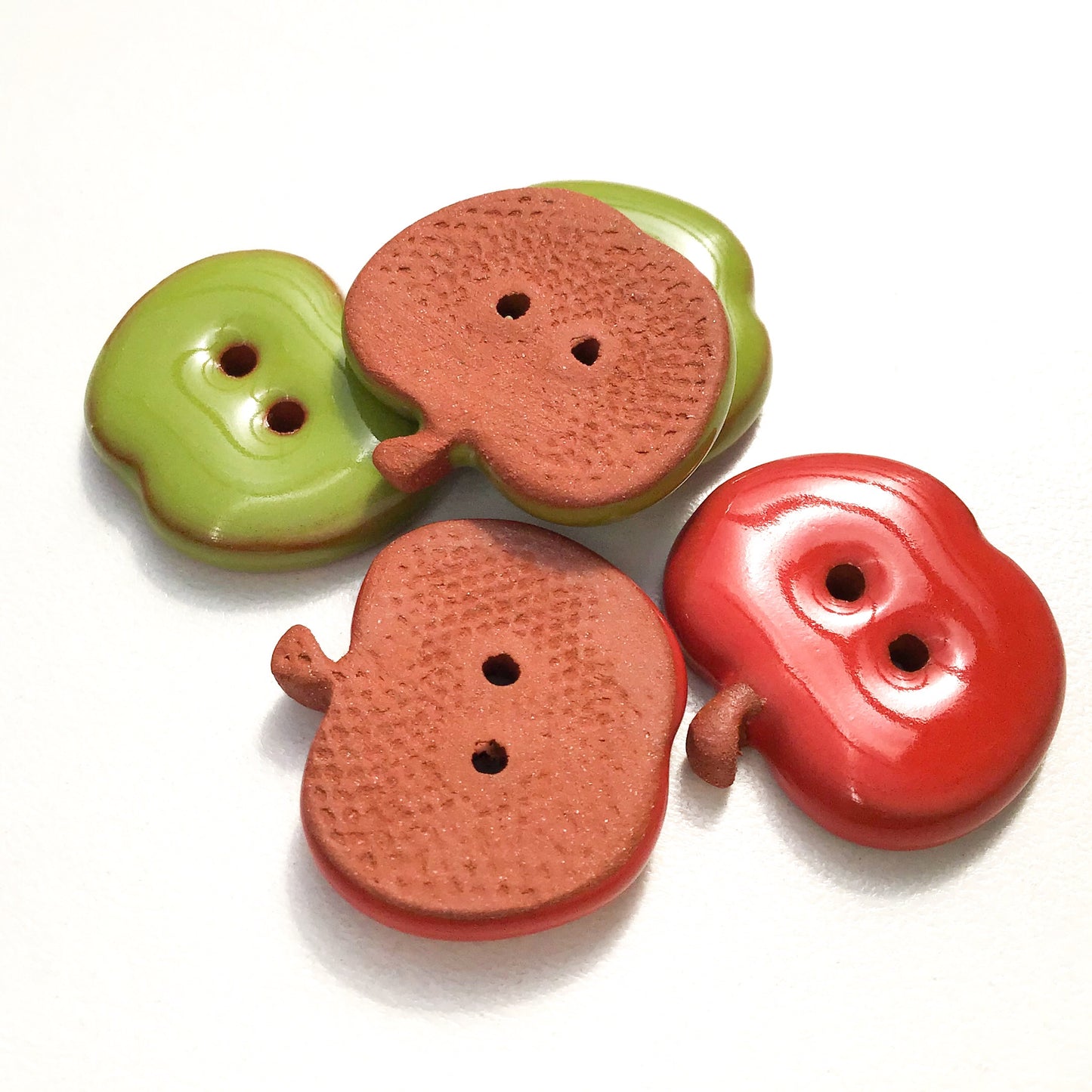 Ceramic Apple Buttons: Red and Green Ceramic Buttons - Clay Apple Buttons