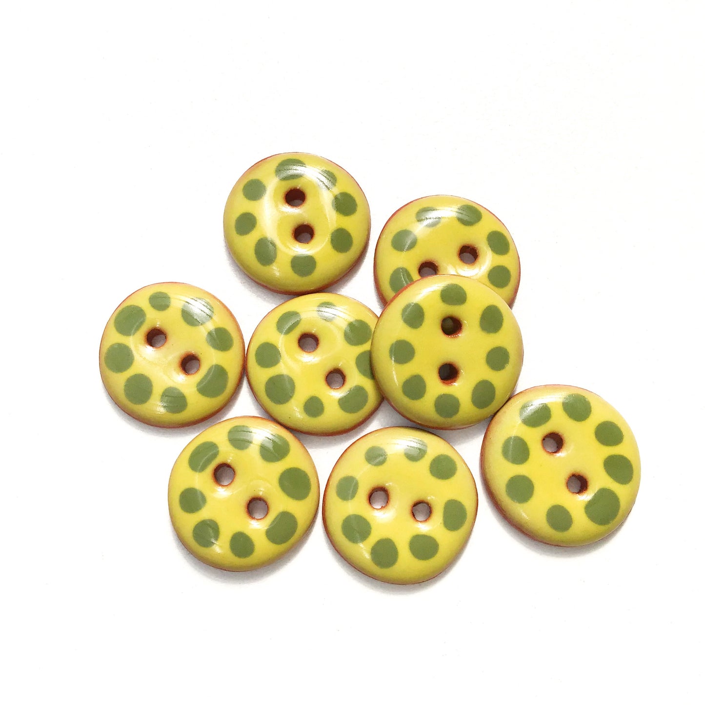 Chartreuse Cobblestone Ceramic Buttons with Olive Green Dots - Chartreuse Clay Buttons - 11/16" - 8 Pack