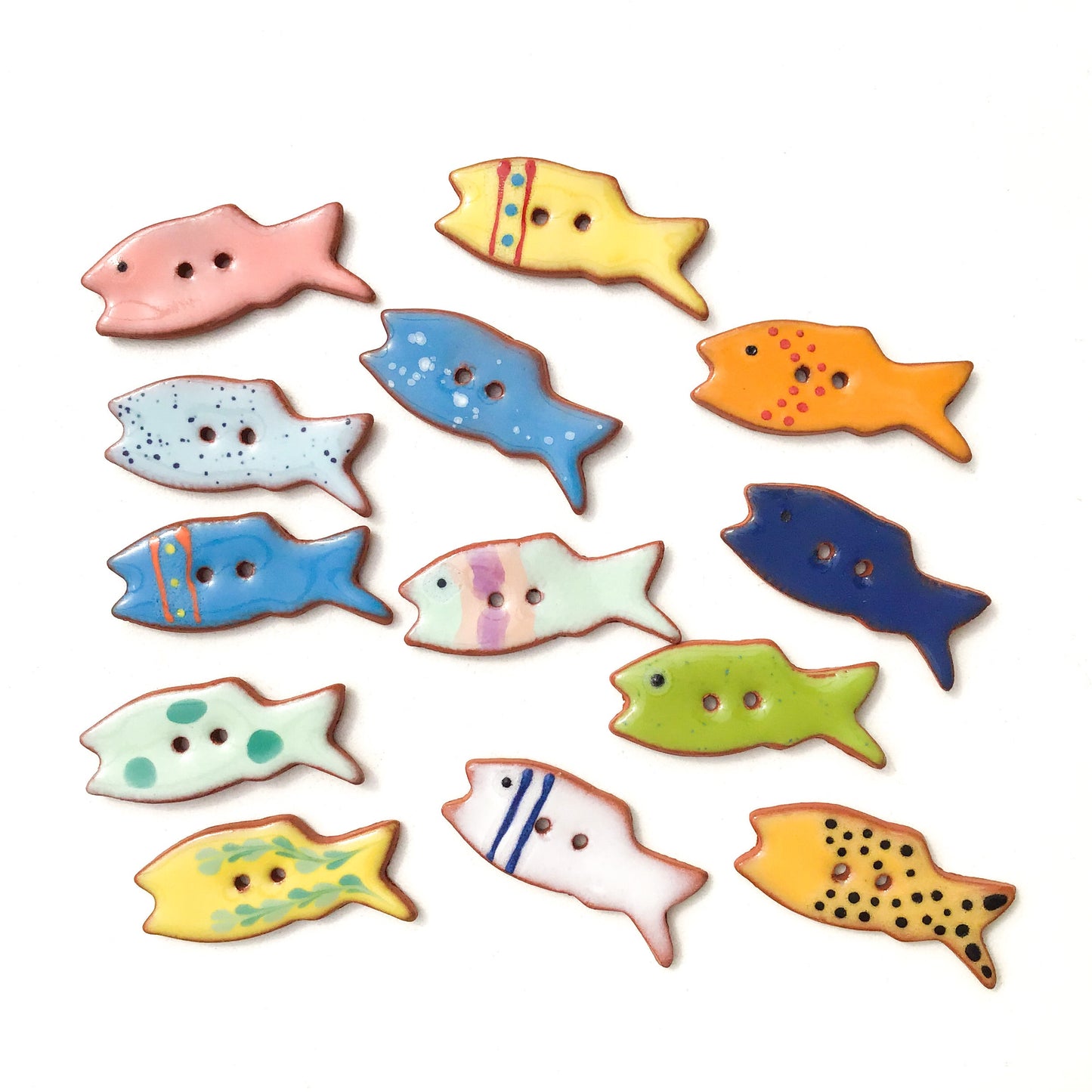 Colorful Fish Ceramic Buttons - Clay Fish Buttons - 1/2" x 1 1/4"