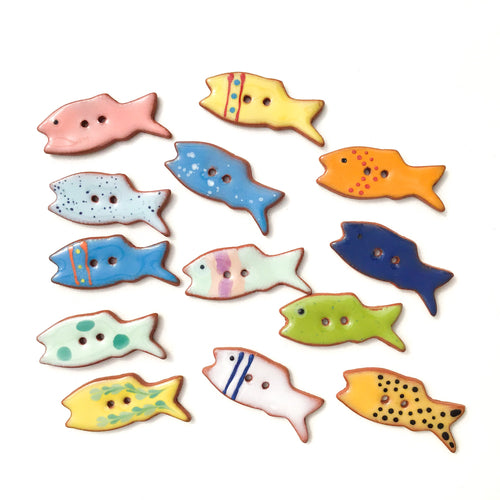 Colorful Fish Ceramic Buttons - Clay Fish Buttons - 1/2