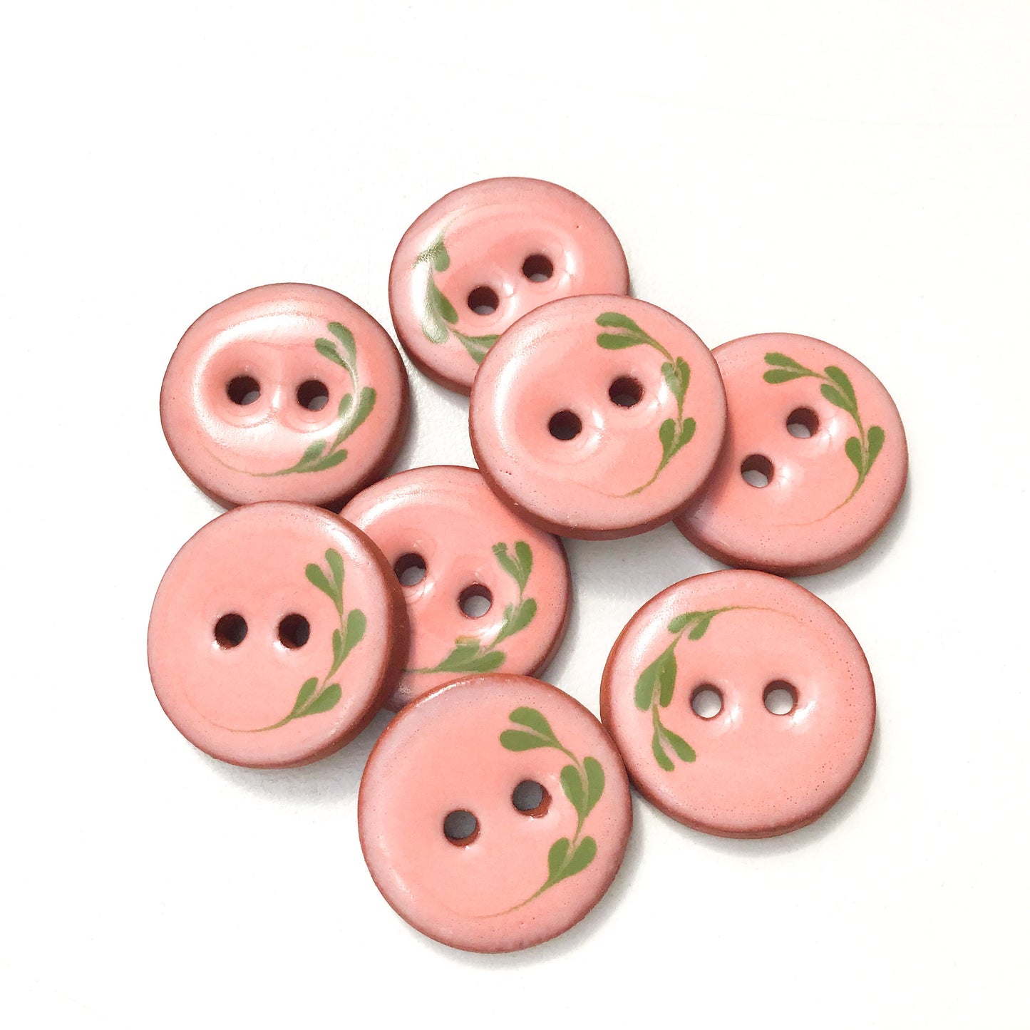 Salmon Pink Ceramic Leaflet Buttons - Round Ceramic Buttons - 3/4" - 8 Pack