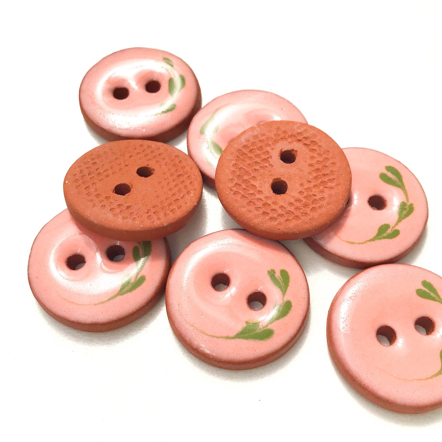 Salmon Pink Ceramic Leaflet Buttons - Round Ceramic Buttons - 3/4" - 8 Pack