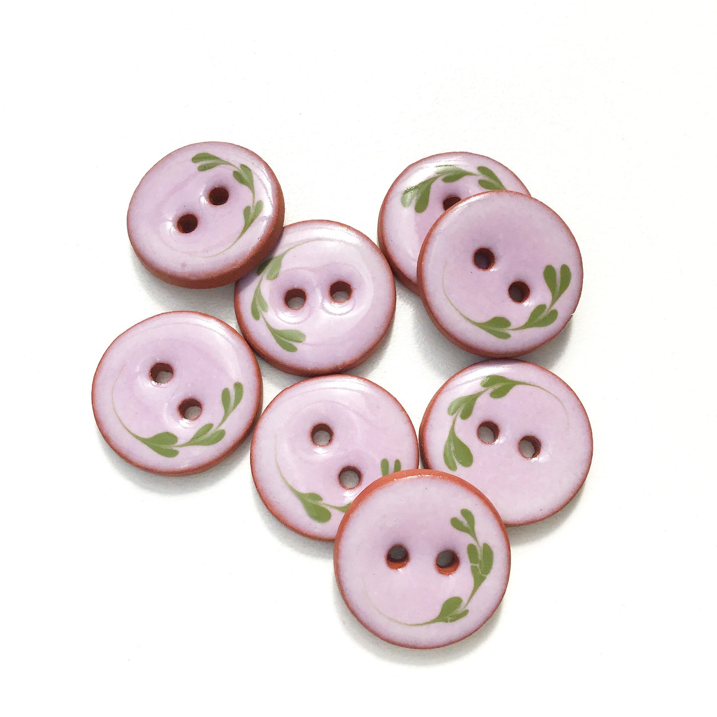 Light Purple Ceramic Leaflet Buttons - Round Ceramic Buttons - 3/4" - 8 Pack