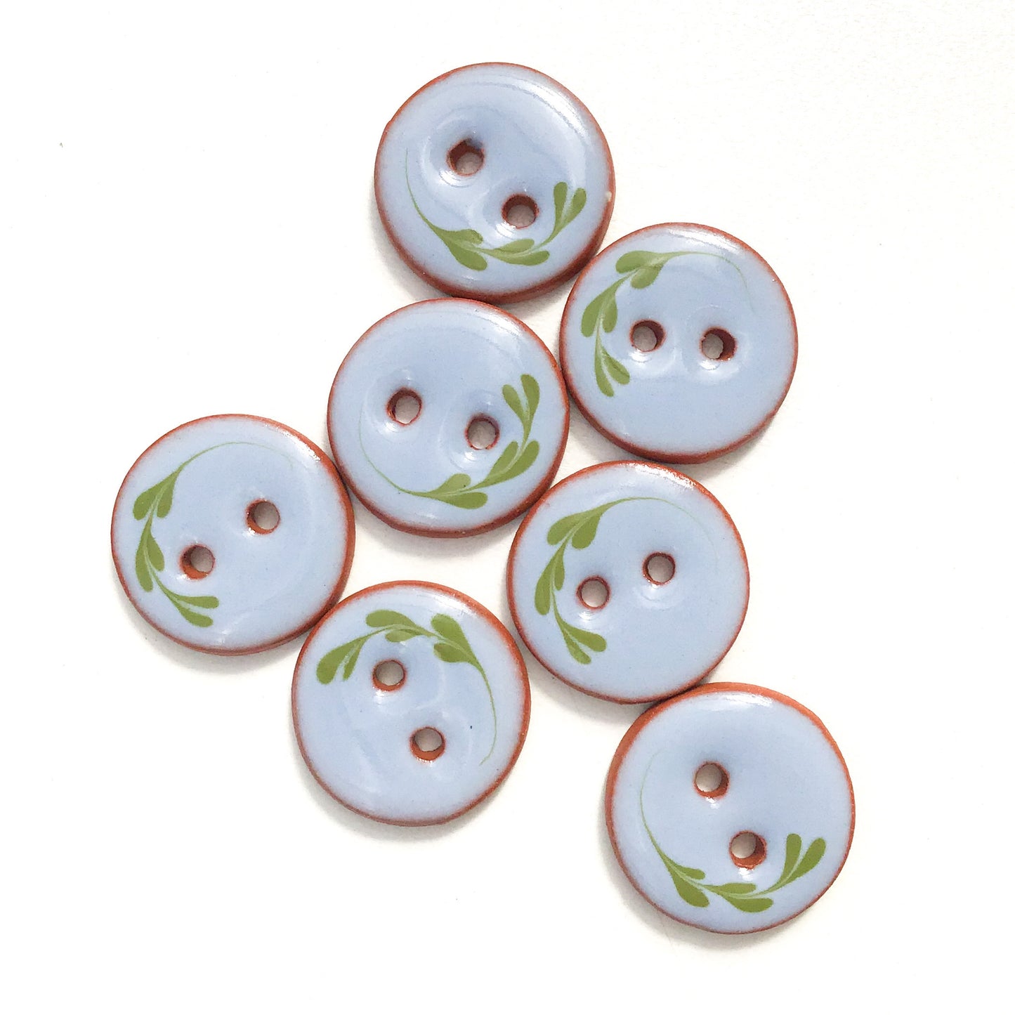 Light Blue Ceramic Leaflet Buttons - Round Ceramic Buttons - 3/4" - 7 Pack