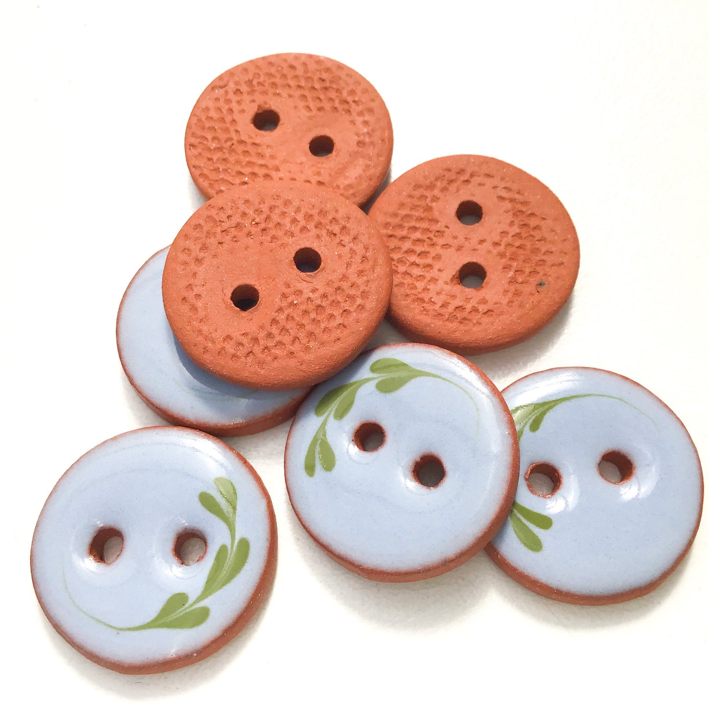 Light Blue Ceramic Leaflet Buttons - Round Ceramic Buttons - 3/4" - 7 Pack