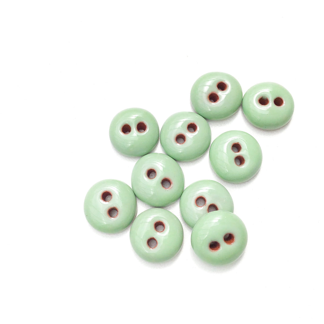 Mint Green Ceramic Buttons - Hand Made Clay Buttons - 1/2