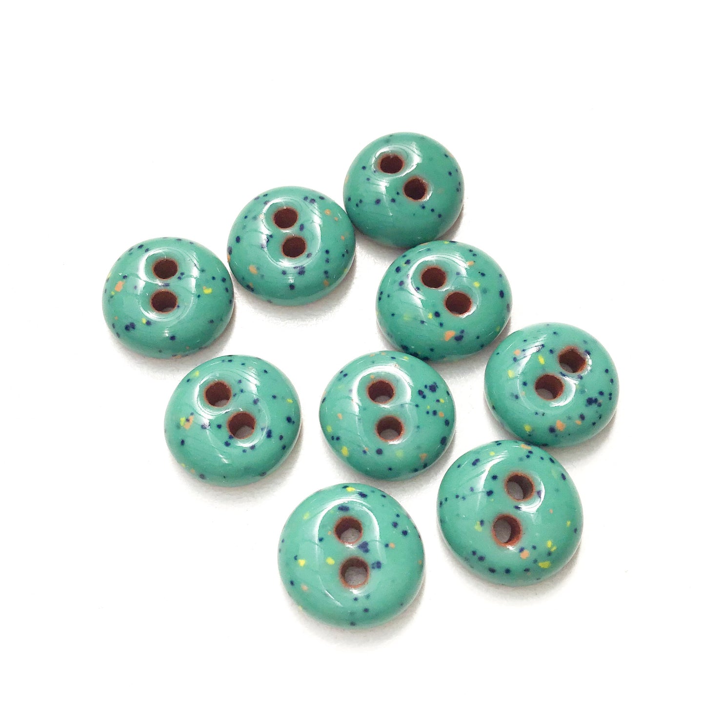 Speckled Turquoise Ceramic Buttons - Hand Made Clay Buttons - 7/16" - 9 Pack