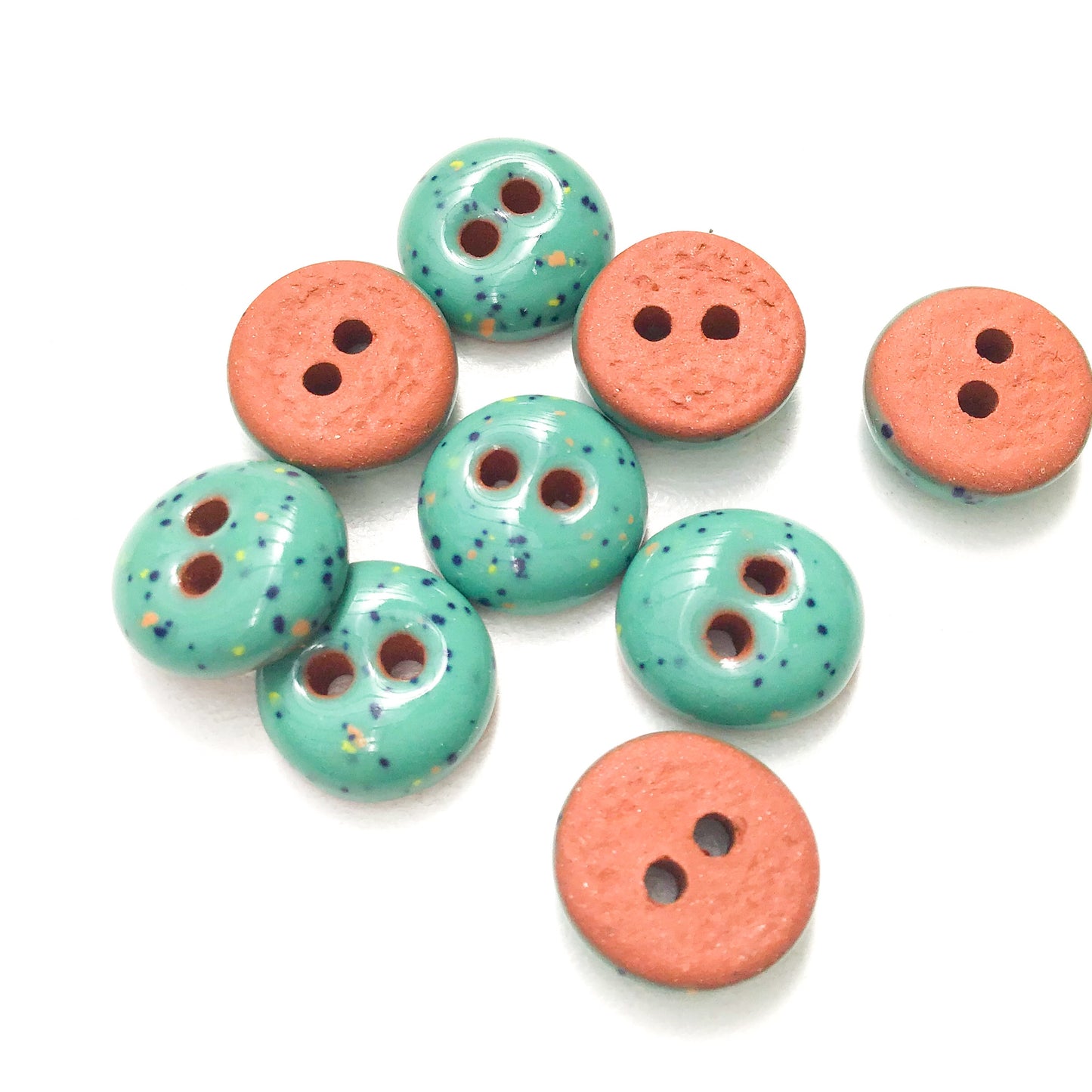 Speckled Turquoise Ceramic Buttons - Hand Made Clay Buttons - 7/16" - 9 Pack