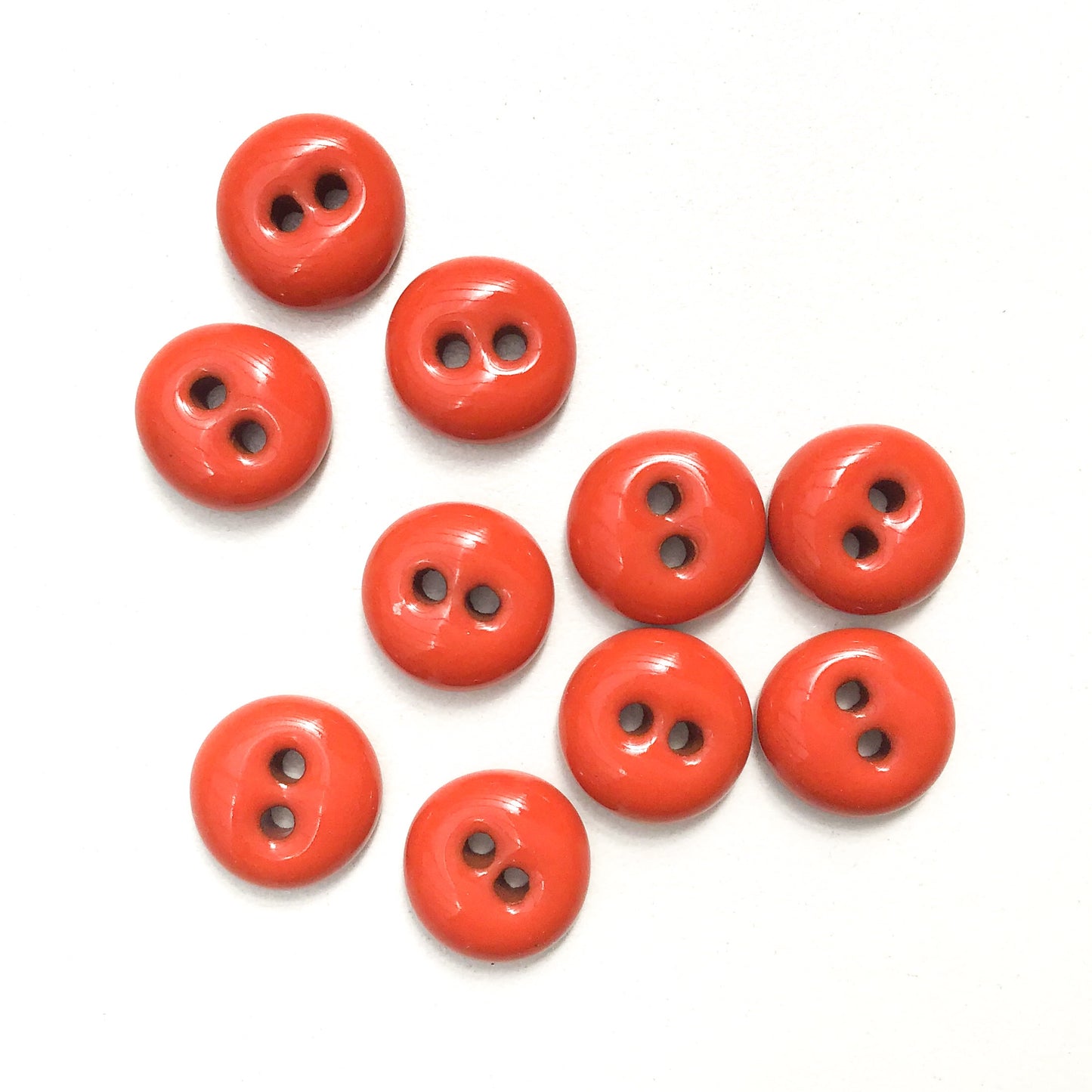 Red-Orange Ceramic Buttons - Hand Made Clay Buttons - 7/16" - 10 Pack