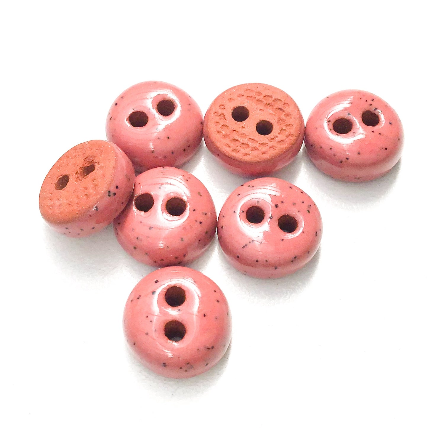 Speckled Earthy Rose Ceramic Buttons - Hand Made Clay Buttons - 7/16" - 7 Pack