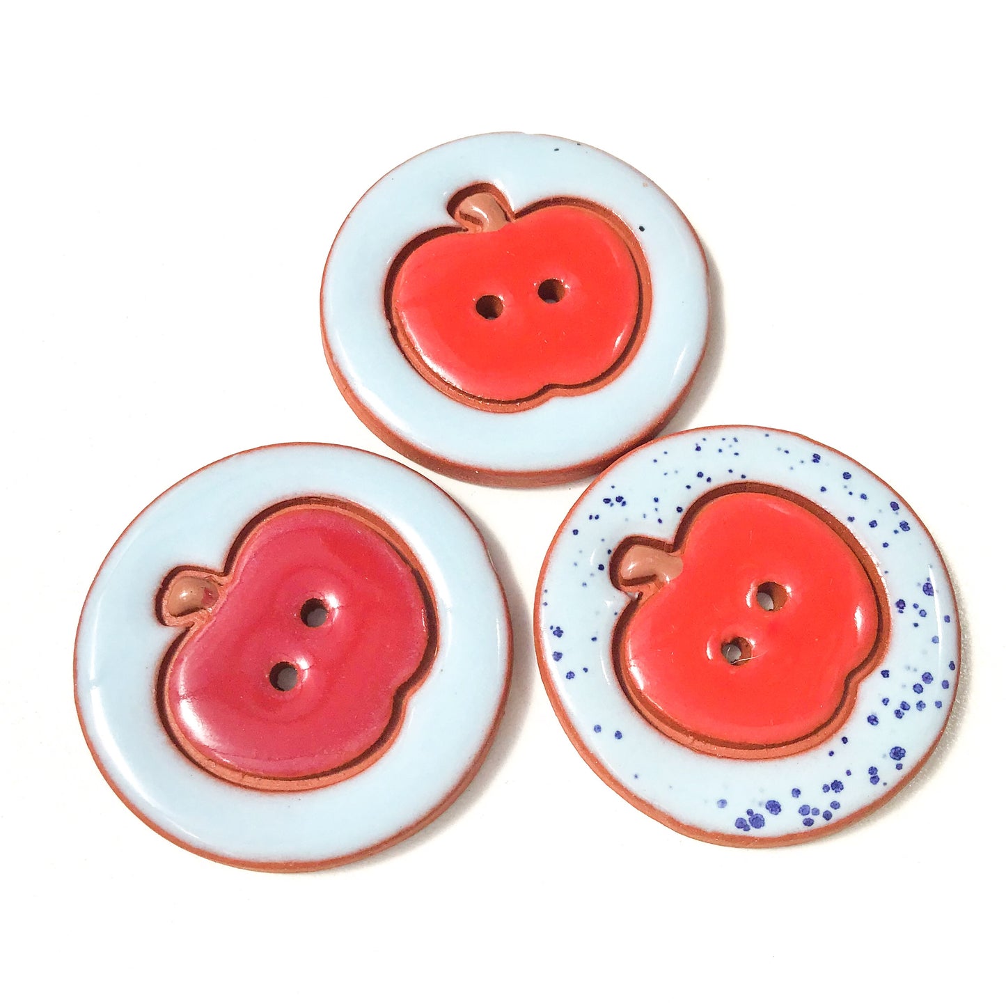 Ceramic Apple Buttons - Clay Apple Buttons - 1 7/16"