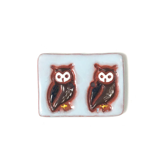 Large Owl Friends Button - Two Owls Animal Button - 1 1/16" x 1 7/16"