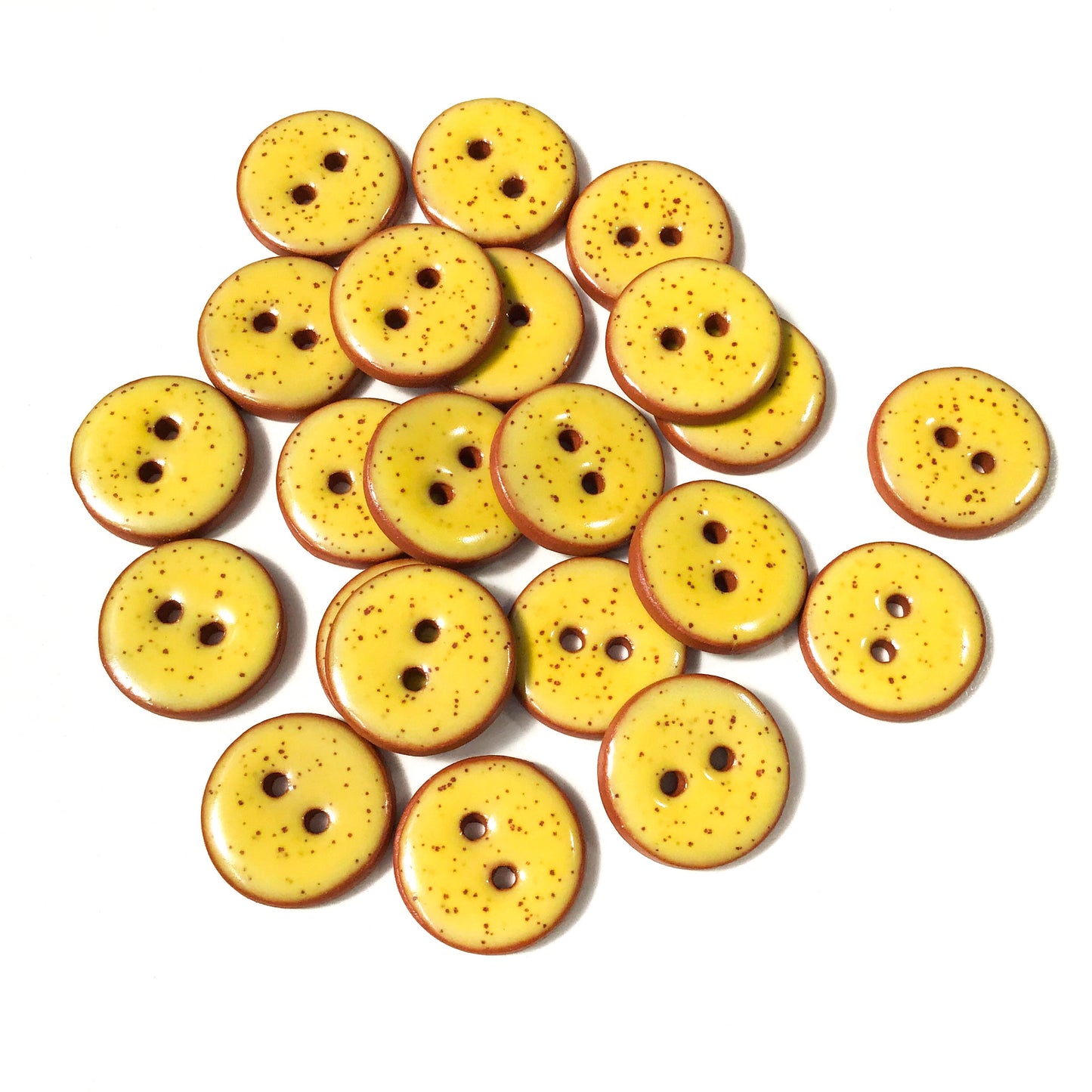 Speckled Yellow Ceramic Buttons - Bright Yellow Pottery Buttons - 3/4"