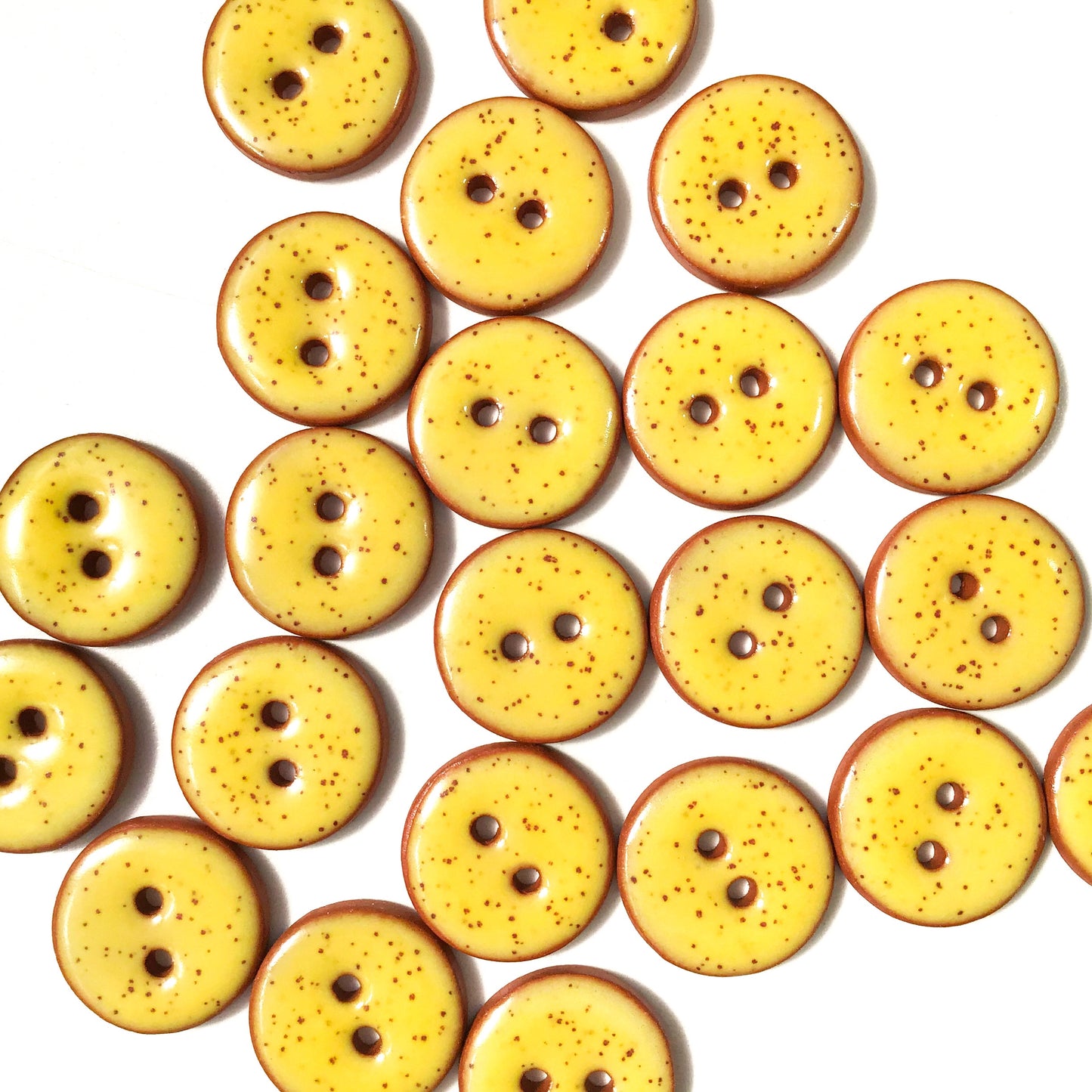 Speckled Yellow Ceramic Buttons - Bright Yellow Pottery Buttons - 3/4"