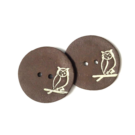 Black Clay Owl  Button - Animal Button - 1 1/16"