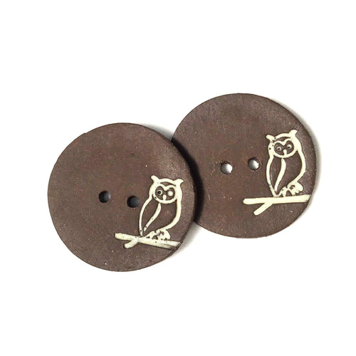 Black Clay Owl  Button - Animal Button - 1 1/16