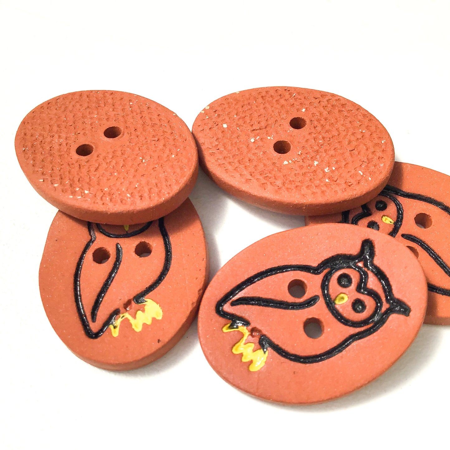 Red Clay Owl Button - Animal Button - 1 1/16" x 13/16"