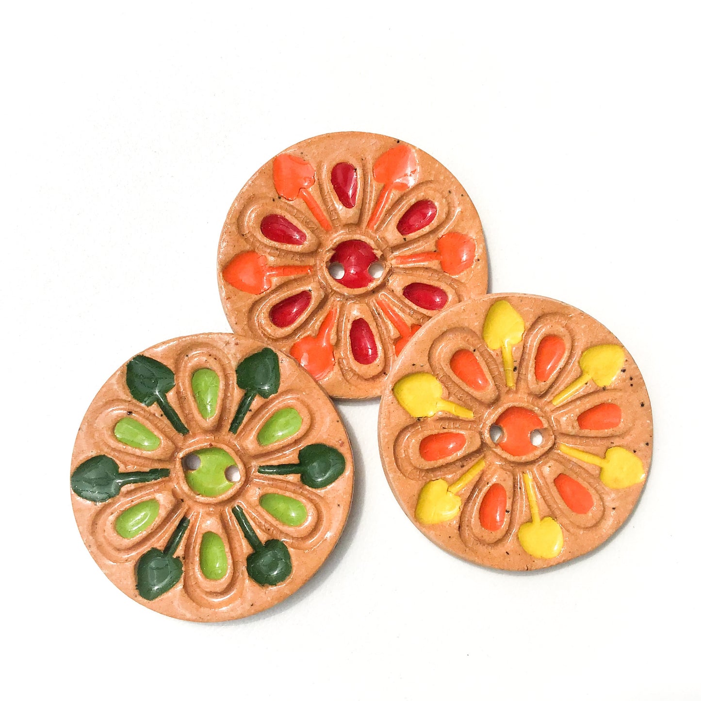 Large Floral Ray Buttons - Decorative Ceramic Buttons - 1 3/8"
