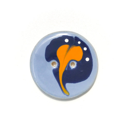 Blue & Orange 'Paisley' Button - Large Ceramic Button - 1 7/16