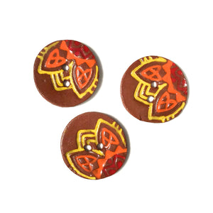 Vibrant 'Fiesta' Ceramic Buttons on Red Clay - 1 1/16" - 3 Pack